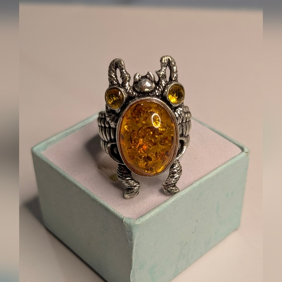 Handcrafted Boho Amber Beetle Statement Ring (8) - Picture 2 of 14